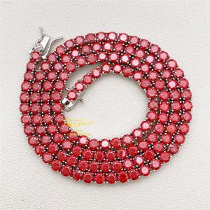 New Style High Quality Hip Hop Mens 4mm Necklace Garnet Gra Vvs Moissanite 925 Silver Tennis Chain