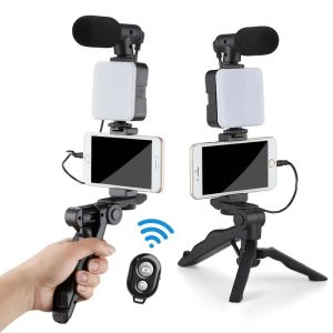 Studio Smartphone Vlogging Zestaw z statywem uchwyt telefonu Mini mikrofon LED STARTER LIGHT DO TIKTOK STREAM NA ŻYCIE YouTube