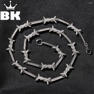 Chains THE BLING KING 3mm Thin Iced Barbed Wire Necklace Micro Paved Cubic Zirconia Punk Twist Spiked Thorns Charm Link Chain Choker