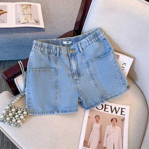 Shorts femininos plus size shorts jeans casuais de verão com design integrado clássico jeans azul de jea