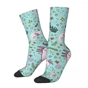 Men's Socks Axolotls In Blue Harajuku Sweat Absorbing Stockings All Season Long Accessories For Man's Woman's Birthday Present