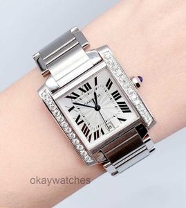 Ratten som arbetar automatiska klockor Carter Womens Watch Tank Square Diamond Set Mechanical W51002Q3