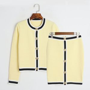 416 2024 Spring Summer Two Pieces Set Crew Neck Empire White Yellow Black Long Sleeve Empire Kort kjol DL