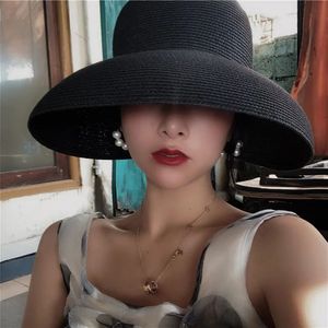 Женская летняя женская шляпа Hepburn Style Vintage Design широкий боковой соломенная шляпа Solid Color Beach Holiday Big Sun 240415