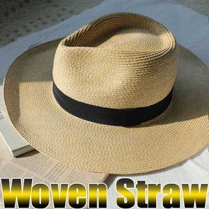 Wide Brim Hats Bucket Hats Beach Vacation Panama Jazz Hat Summer Sunscreen Hand Painted Str Sun Hat Mens Elegant Womens Hay Casual Sun Hat Black Gang C J240425