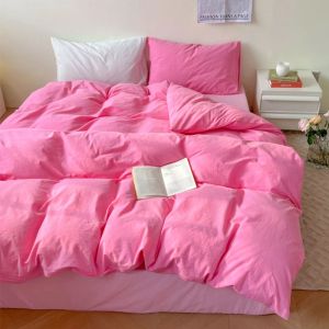 Pillow Pink Series INS Duvet Cover set Pillow Case Bed Sheet Solid Color Quilt Covers Boy Kid Teen Girl Bedding Linens Set King Queen