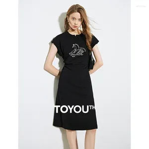 الفساتين غير الرسمية Toyouth Women T-Shirt Dress 2024 Summer Sumped حلو بارد المطبوعات المطبوعة