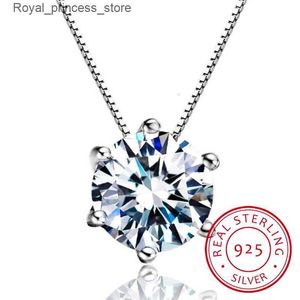 Pendanthalsband 925 Sterling Silver Necklace Six Claw AAA CZ Mosaic Zirconia Necklace Womens Corell Valentines Day Gift S-N46 Q240426