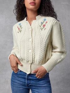 Kvinnors stickor Wool blandar kvinnor broderi blommig tröja vriden retro kvinnlig o-hals singel breasted cardigan 2024 Autumn Winter