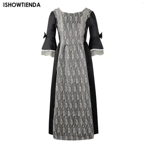 Casual Dresses Women Cosplay Dress Gothic Style Halloween Retro Vintage Solid Lace Medieval Flare Sleeve Evening