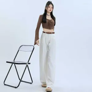 Women's Jeans High Quality Fabric Loose Fitting Sagging Sensation Wide Leg Pants Summer Waisted Straight Cylinder Female Autumn