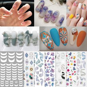 French Retro 3D Nail Art Stickers Embossed Flower Ribbon Adhesive Nails Decals Charm Manicure Decorations DIY Accessories3884408
