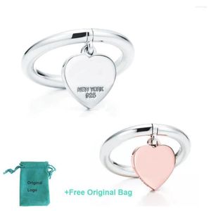 Cluster Rings Original Logo Heart Tag Silver Ring Classic High Version Lady 925sterling Love Fashion Jewelry Valentine's Day 2751