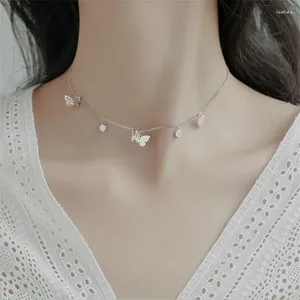 Hängsmycken trendiga silver 925 halsband för kvinnor kassaklipptillbehör söt kristallfjäril hänge kvinnlig smycken jul