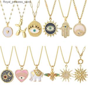 Pendant Necklaces Heart shaped evil blue eyed sun necklace suitable for women cute dogs bees elephants gold pendant womens long stainless Q240426