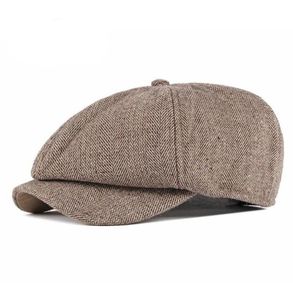 Kagynap retro wełniany tweed gęstość newsboy cap men kobiety jodełka męska wełna malarz malarz czapka zimowa ośmiokątna cap6563519