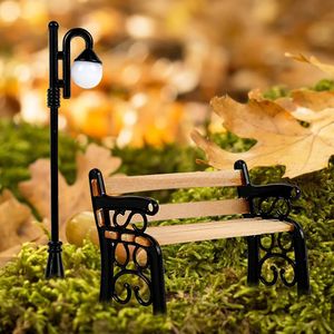 Wooden Park Bench Street Lamp Micro Landscape Figurines Doll House Furniture Miniature Decors Toy DIY Craft for Home Decoration 240418