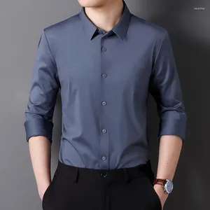 Herrklänningsskjortor Hög stretch anti-rynkande långärmad kvalitet män smal passande social affärsblus skjorta s-4xl