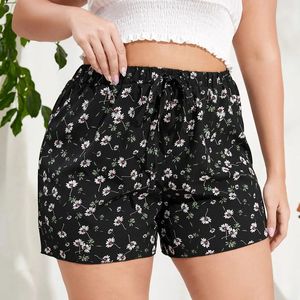 Plus Size Floral Print Summer Casual Knot Shorts Elastic Waist Boho Female Large Elegant Beach 5XL 6XL 7XL 8X 240422