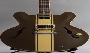 ES 333 Tom Delonge Semi Hollow Body Matte Brown Jazz Electric Cream Stripe Top Double F Holes Dot Inlay Grover Tuners7358417