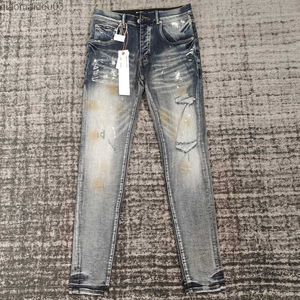 Men's Jeans Mens jeans trendy punk splatter ink oil painting design ultra-thin denim pants street clothing mens elastic pencil setL2404