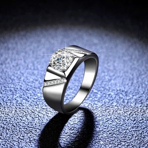 Sier S925 Sterling plisowany moissanite pierścień prosty boss męski obrączka ślubna tiktok na żywo
