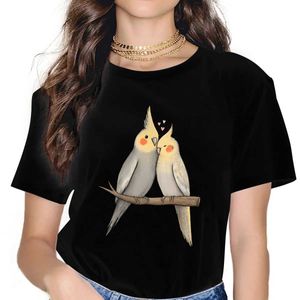 Koszulka damska Cakatiel Cuddle Tshirt dla dziewcząt Parrot Ptaki Pet Y2K TS HARAJUKU LADIES Polyester T Shirt Soft Graphic T240425