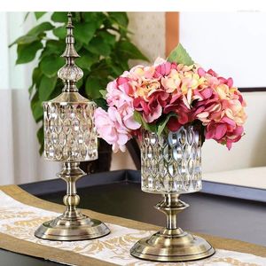 Vases Retro Glass Storage Jar Metal Stand Flower Plant Pot Ornament Home Arrangement Living Room Decoration