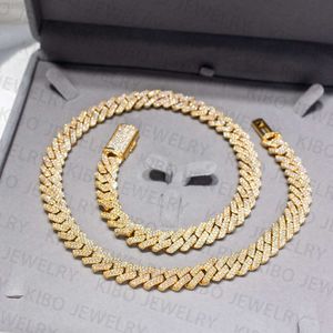 Hip Hop Bling 12mm Vvs Moissanite Diamond Iced Out Necklace Sliver Cuban Link Chain