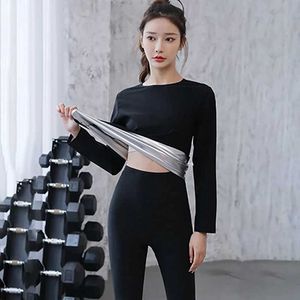 Kadınların Takipleri Yaz ve Sonbahar Kadın Salonu Giyim Seti Sweatshirt ve Şort Çalışan Fitness Eğitimi Kilo Kaybı Sauna Spor Giyim 240424