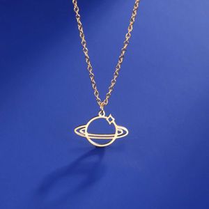 Strands Hollow artificial planet necklace stainless steel sweet and cool womens simple chain fashionable hip-hop wholesale 240424