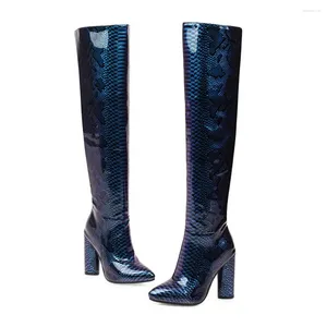 Boots blxqpyt الموضة في فصل الشتاء حجم 33-46 الأسود بوتاس موجر المدببة إصبع القدم النساء الدانتيل حتى عالية الكعب أحذية الخريف 1020