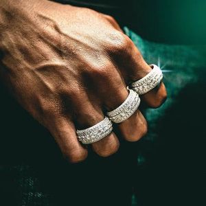 Nuovo bling round cz anello ad anello argento argento ghiacciato zirconia cubica dita di zirconia uomini uomini moda hip hop punk gioielli punk