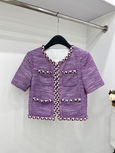 Milan Pist Kadın Ceketleri 2024 Yeni Bahar O Boyun Kısa Kollu Marka Aynı Stil Palto Tasarımcı Tops 0426-14