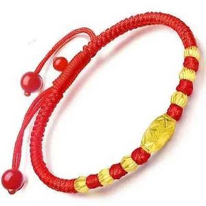 Beaded New pure 999 24K gold womens carved bead knitted chain bracelet in small size