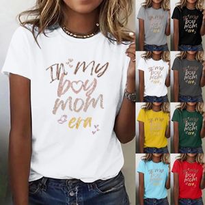Women's T Shirts In My Boy Mom Casual Short Sleeve Tops Women Blank Athletic Womens Workout Loose Fit Cotton Long