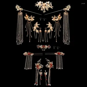 Hair Clips Bride Retro Chinese Ornaments Tassel Han Clothing Accessories Women Wedding Headdress Earrings Set