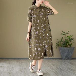 Party Dresses Limiguyue Casual Loose Short Sleeve Shirt Dress Women Cartoon Print Single Breasted A-Line Midi Soft Sweet Vestidos E578