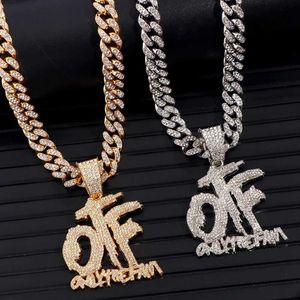 Strands Hop Only The Family OTF Crystal Letter Pendant Necklace for Men Miami Iced Cuban Chain Necklace Punk Jewelry Gift 240424