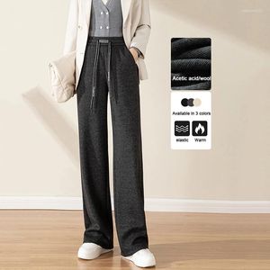 Women's Pants Cashmere Wide Leg For Women In Autumn And Winter High Waisted Casual Loose Fitting Straight Tube Wool Knitted Floor Mop P