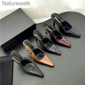 2024 New Lee Mirror Leather Slingback Sandal Slipper Stiletto Heels Buckle Womens Luxury Designer Summer Sexy Party Bress Fress Girl Evening High Heel 7-9cm