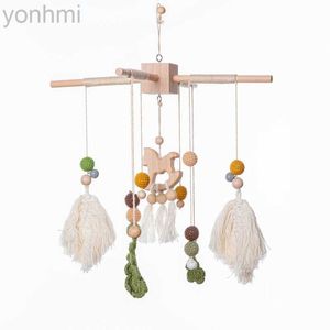 Mobiler# Baby Wood Bed Bell Cartoon Rainbow Mobile Hanging Rattles Toy Hanger Crib Mobil Bell Well Wood Toy Holder Arm Bracket Kid Gift D240426