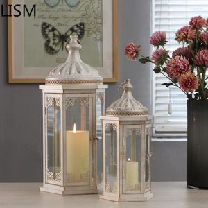 Candle Holders Windproof Luxury Metal Holder Glass Large White Nordic Outdoor Garden Wedding Decoration Table Centerpieces