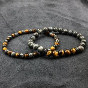 2PCSet Tiger Eye Stone Beads Bransoletka Buddha Charm Bracelets Bangle Mew Men Labradorite Stone Micro InLay Zircon3579442