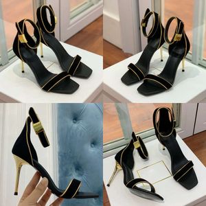 Trim Gold Sandals for Designer Cashmere Metal Buckle Cool Shoes Top Quality Stiletto Heel Womens Dress Shoe with Box 35-42 10cm High Heeled Sandal Original Quality