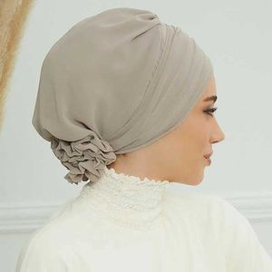 R6U1 HIJABS Vanlig muslimsk omedelbar turbanhatt Inner Hijabs Caps Kvinnor Islamiska bandana Bonnet Indien Hattar Kvinnliga headwrap Turbante Mujer Flower D240425