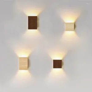 ウォールランプモダンLEDウッドスクエアスコニースベッドルームエル廊下ガーデンリビングルーム階段装飾照明光沢