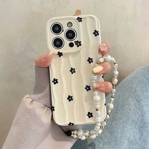 Casos de telefone celular Flores pretas Caixa de telefone padrão de onda 3D Adequada para iPhone 13 11 12 14 15 Pro Max White Bumper Soft Silicone Tampa J240426