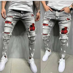 Men's Jeans High quality hole European and American fashion street clothing tear tight jeans mens bicycles ultra-thin elastic denim cargo pants joggerL2404