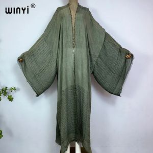 Winyi di alta qualità da donna comoda di alta qualità morbida Cardigan Abito sciolto festa Boho Maxi Beach Holiday Cover Ups Africa Kimono 240425